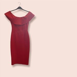 Red off the shoulder Zara midi dress with slit on the back. XS. Worn once.